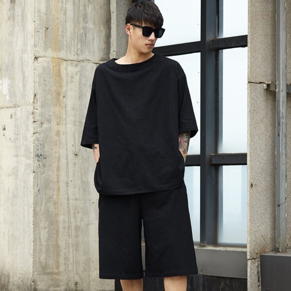 TP12P130 Original Yamamoto Style YS Set Casual Japanese Summer Personality Loose Cotton and Linen Seven-point Pants Set