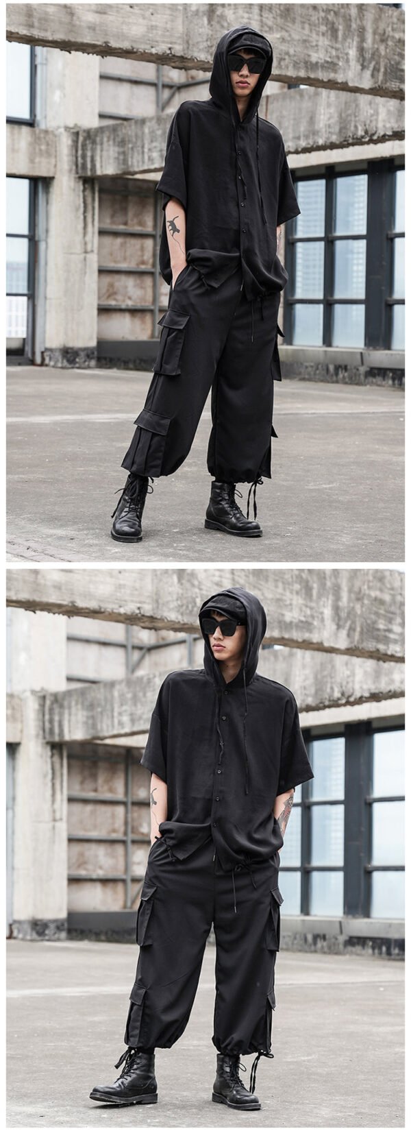 X080P90 Original Design Dark Japanese Department Work Wear Multi-bag Pants Loose Straight Pants Leggings Pumping Rope Men's Casual Pants