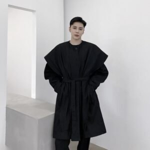 P1453998 Original Design Dark Detachable Collar Personalized Fashionable French Retro Loose Windbreaker