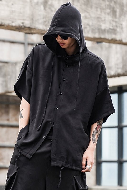 Y045P80 Original Design Dark Japanese Yamamoto Style Cap Loose Fall Shoulder Drawstring Men's Shirt Top .