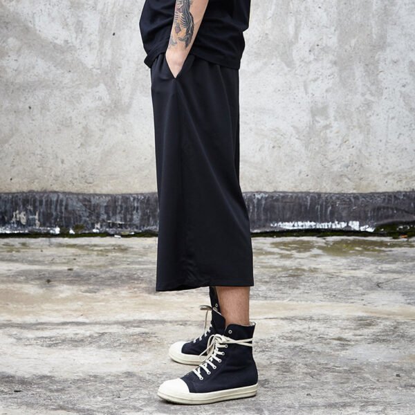 X046P75 Original Design Dark Black Yamamoto Yaoshi Style Men's Leisure Wide-legged Nine-point Pants