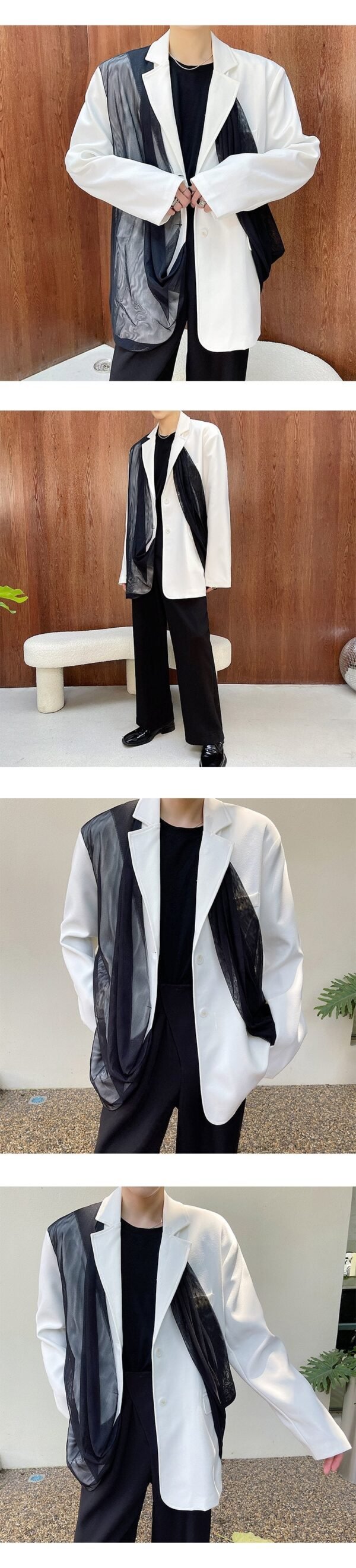 A452 -- 6155 -- p125 new niche design personalized mesh splicing suit fashion silhouette coat