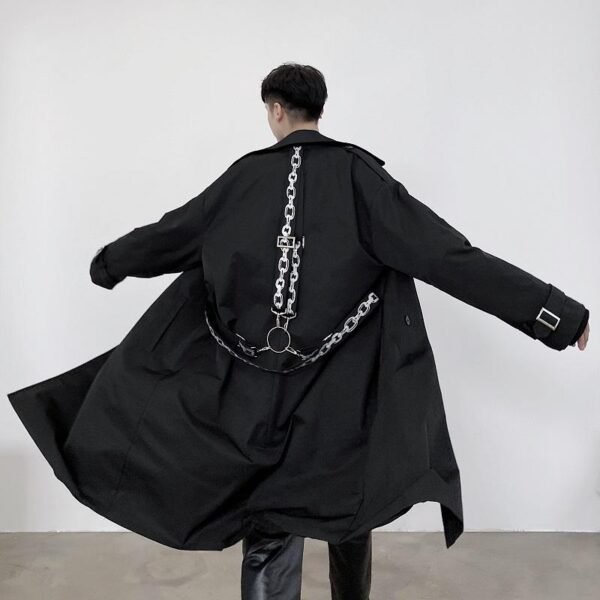 P1453802 Personalized Chain Printing Bandage Various Wearing Methods Fashionable Design Long Windbreaker Coat