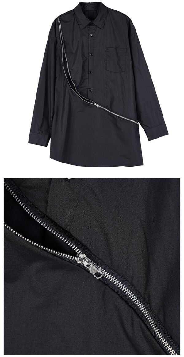 Y038P100 Original Design Dark Black Yamamoto Yaoshi Style Zipper Long Sleeve Long Length Shirt