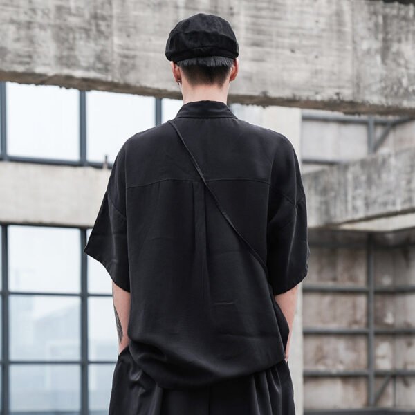 Y044P75 Original Dark Japanese Yamamoto Style Loose Shoulders with Small Bag Men's Short-sleeved Shirt