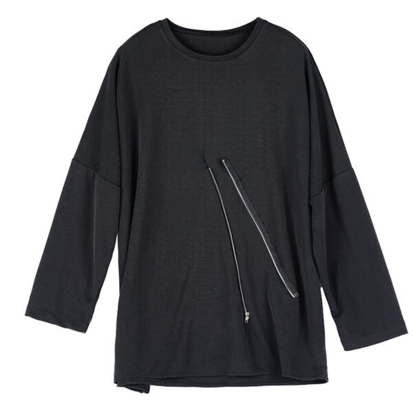 Y035P90 Original Design New Dark Yamamoto Style Zip Perforated Long-sleeved T-shirt