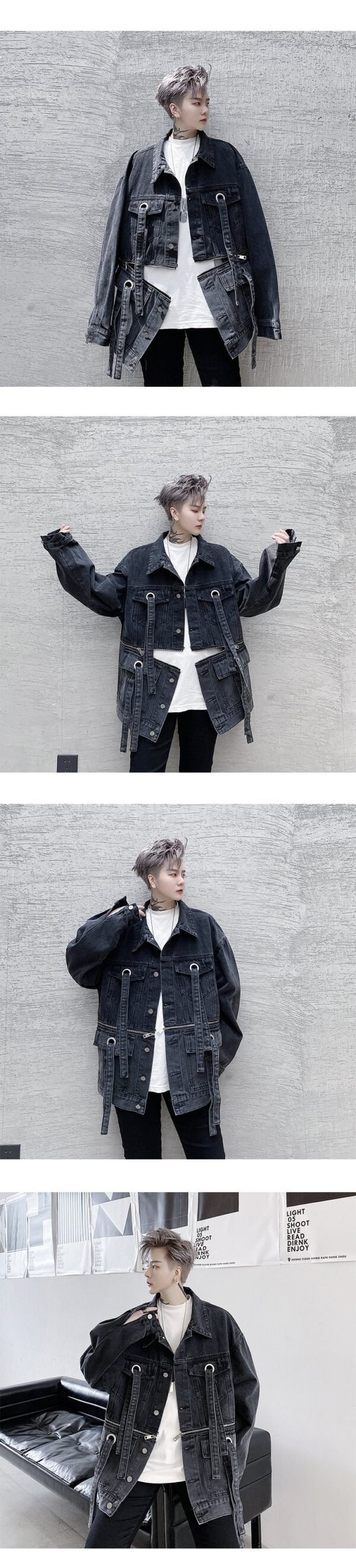 P135-02 Fashion Trend Zipper Decorated Denim Jacket Casual Jacket