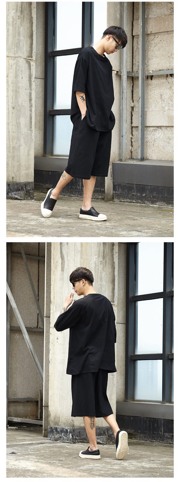 TP12P130 Original Yamamoto Style YS Set Casual Japanese Summer Personality Loose Cotton and Linen Seven-point Pants Set