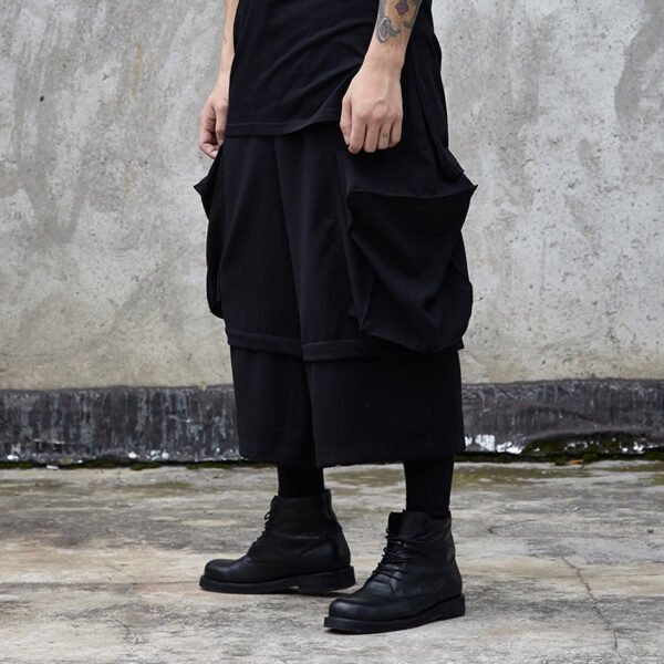 X051P100. Original Dark Big Pocket Yohji Style Fake Two Design Men's Pants .