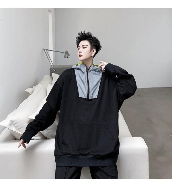 KK1481 Autumn Reflective Cloth Splicing Hooded Elastic Waist Men's Leisure Sports Suit