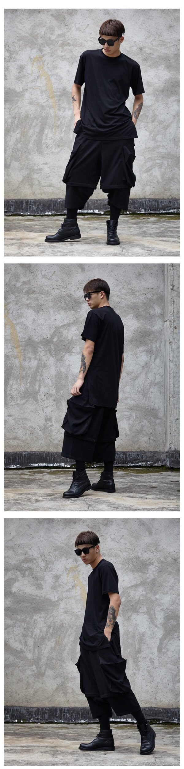 X051P100. Original Dark Big Pocket Yohji Style Fake Two Design Men's Pants .