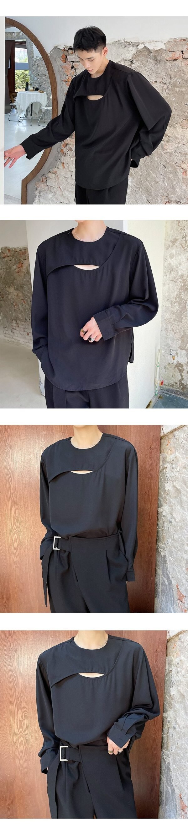 A452 --6136--P65 Minimalist Style Round Neck Long Sleeve T-shirt