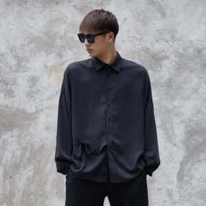 Y019P115 Original Design Yohji Yamamoto Style Copper Ammonia Silk Long Sleeve Shoulder Wide Version Men's Shirt