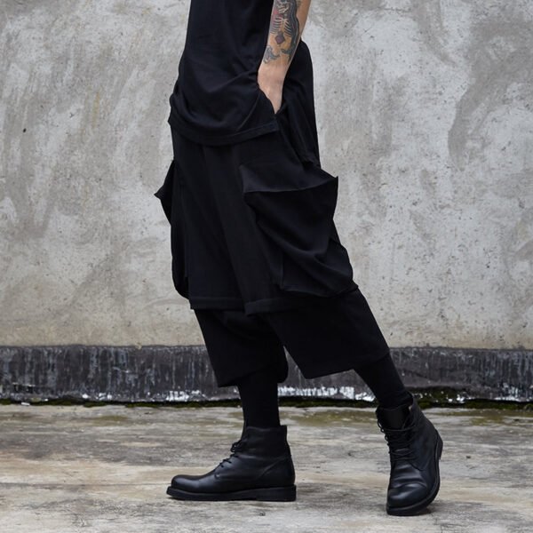 X051P100 Original Yohji Yamamoto Style Oversized Pocket Design Stitching Fake Two Men's Pants