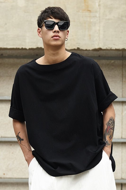 TP1P65 Fresh Black Yamamoto Yew Style Breathable Linen Solid Color Top Japanese Casual Linen Male Middle Sleeve