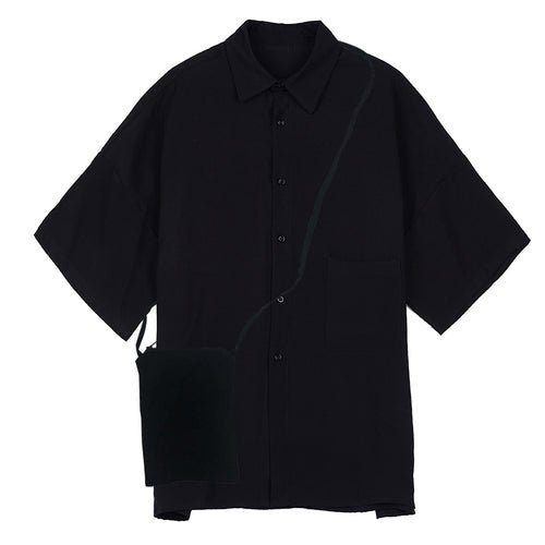 Y044P75 Original Dark Japanese Yamamoto Style Loose Shoulders with Small Bag Men's Short-sleeved Shirt