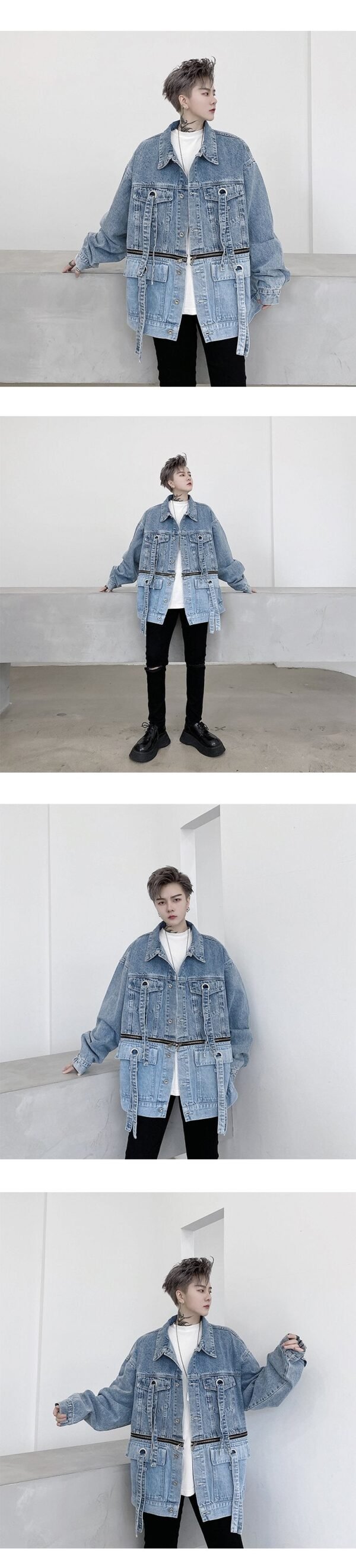 P135-02 Fashion Trend Zipper Decorated Denim Jacket Casual Jacket