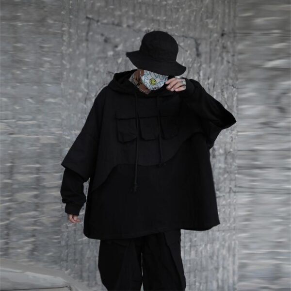 B251-WY15-P130 Dark Fake Two-piece Functional Hip-hop Hooded Stitching Oversize Sweater Jacket