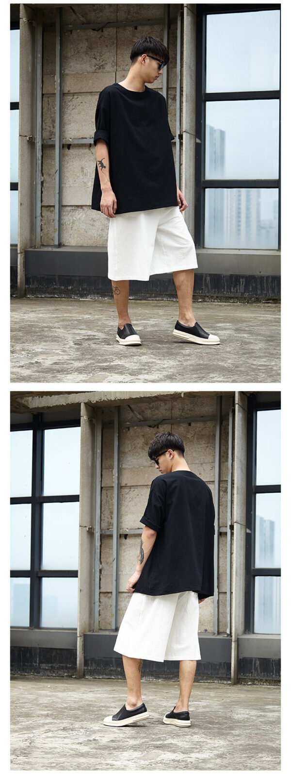 TP12P130 Original Yamamoto Style YS Set Casual Japanese Summer Personality Loose Cotton and Linen Seven-point Pants Set