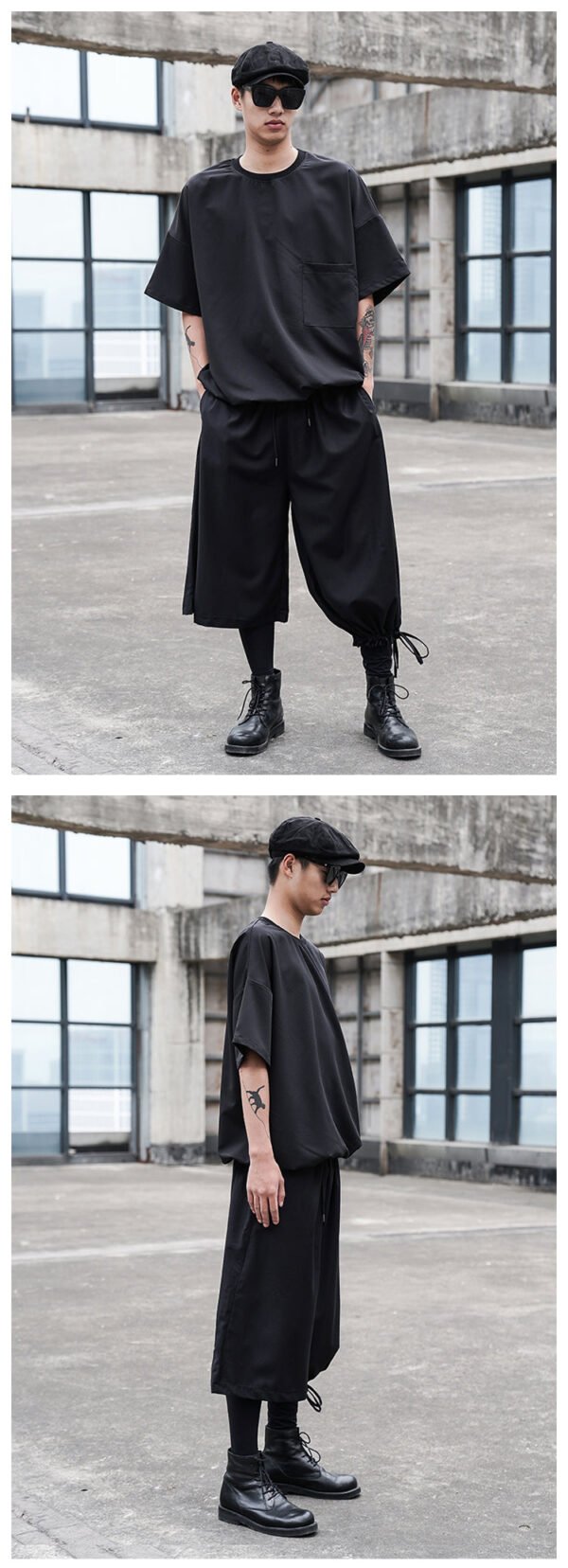 X081P85 Original Diablo Yohji Yamamoto Style Pants with Long Left and Short Right Design Loose Men's Casual Pants