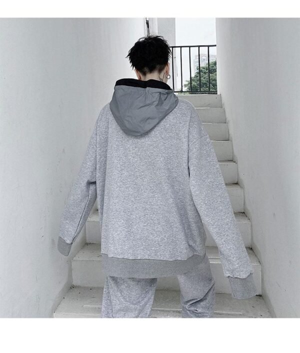 KK1481 Autumn Reflective Cloth Splicing Hooded Elastic Waist Men's Leisure Sports Suit