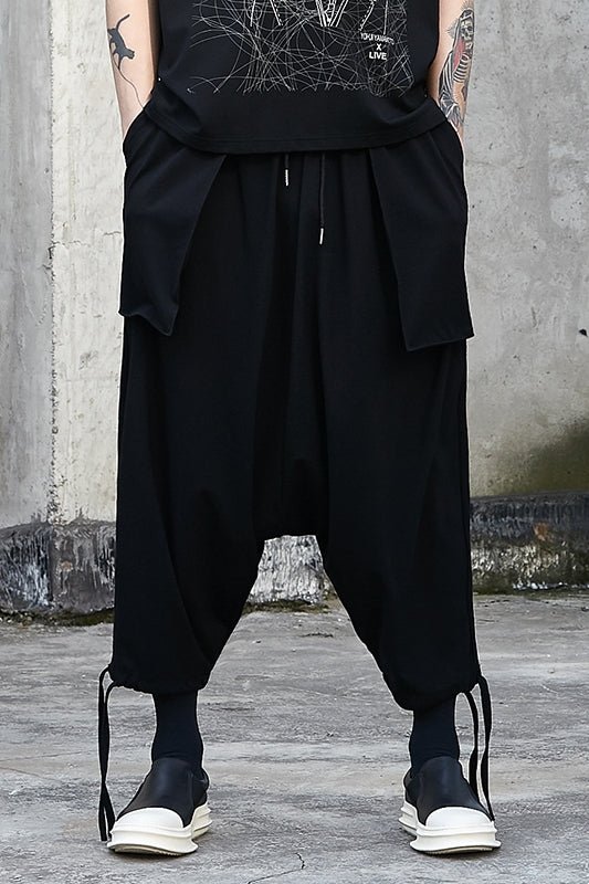 X043P80 Original Designer Style Yoji Mountain Black Pants Drawstring Men Nine Points Casual Pants