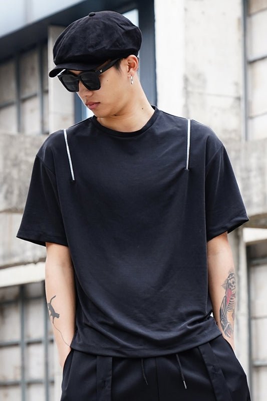 Y041P70 Original Design Dark Yamamoto Style Zipper Design Short T T-shirt