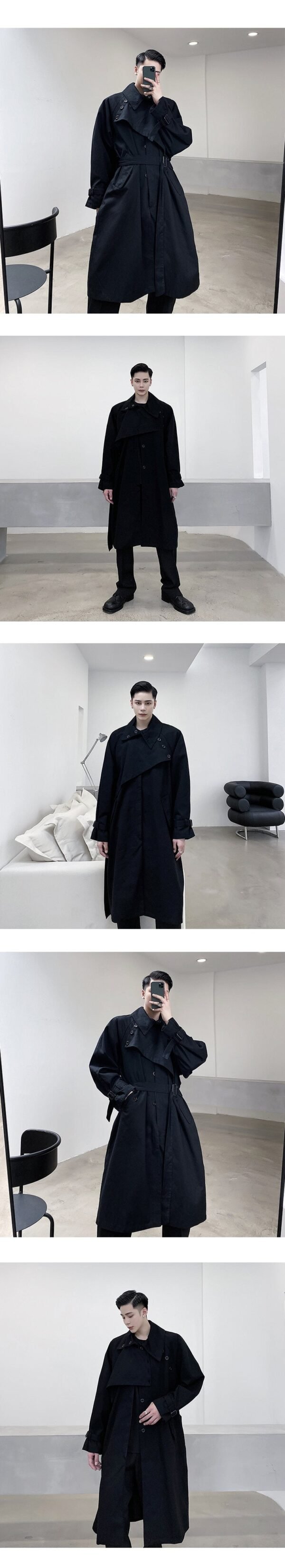 P1453996 Yamamoto Dark Original Personality Lapel Niche Dislocation Duplex Temperament Long Trend Windbreaker