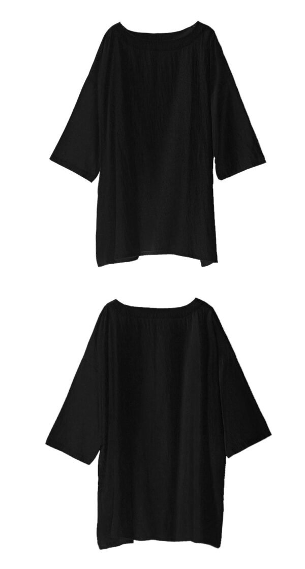 TP1P65 Fresh Black Yamamoto Yew Style Breathable Linen Solid Color Top Japanese Casual Linen Male Middle Sleeve