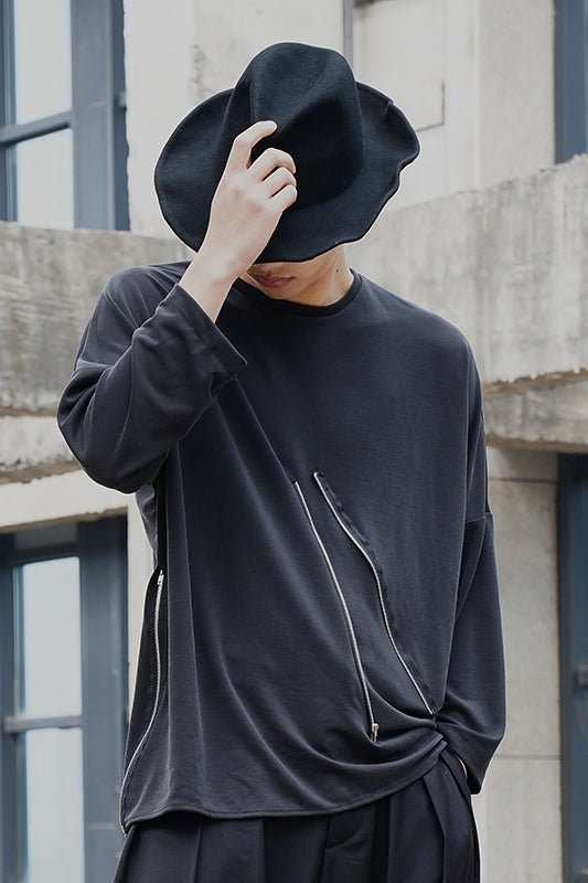 Y035P90 Original Design New Diablo Series Yohji Yamamoto Style Zipper Long Sleeve T-shirt