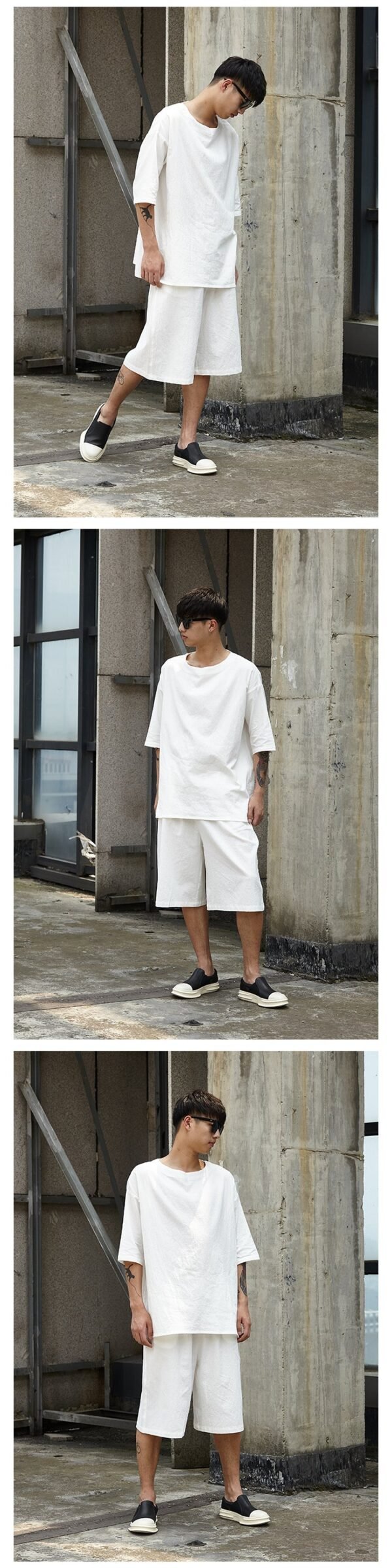 TP12P130 Original Yamamoto Style YS Set Casual Japanese Summer Personality Loose Cotton and Linen Seven-point Pants Set
