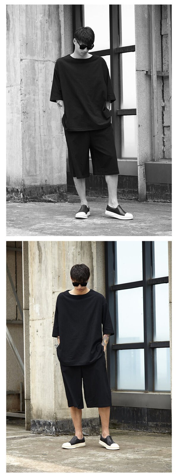 TP12P130 Original Yamamoto Style YS Set Casual Japanese Summer Personality Loose Cotton and Linen Seven-point Pants Set