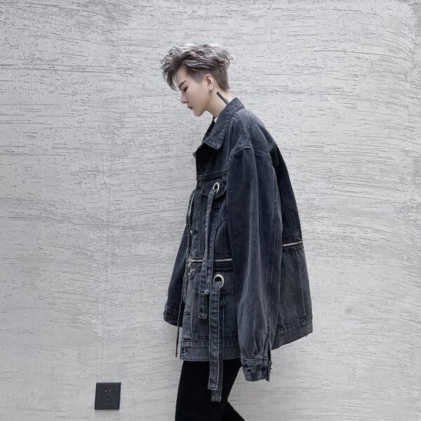 P135-02 Fashion Trend Zipper Decorated Denim Jacket Casual Jacket