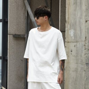 TP1P65 Original Men's Linen Short Sleeve Loose Large Size Sleeve Sleeve Seven-sleeve T Shirt Cotton Linen Half-sleeved Top