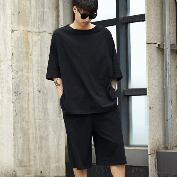 TP12P130 Original Yamamoto Style YS Set Casual Japanese Summer Personality Loose Cotton and Linen Seven-point Pants Set