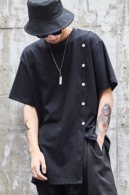 Y001P65 Original Black Yamamoto Yews Style Long T Men's Shirt Short Sleeve