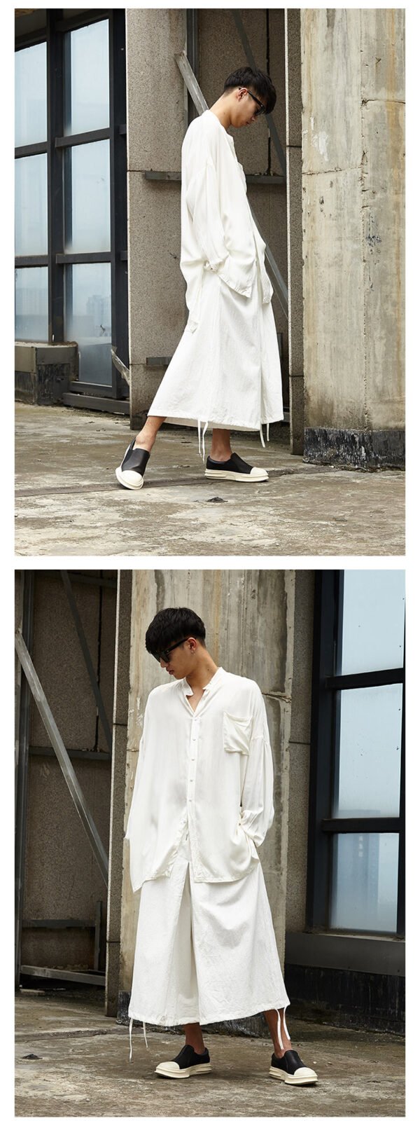 X044p85 Original DesignJanpese Style Cotton Hemp Loose Wide Leg Drawstring Dark Men's Casual Pants Skirt Retro