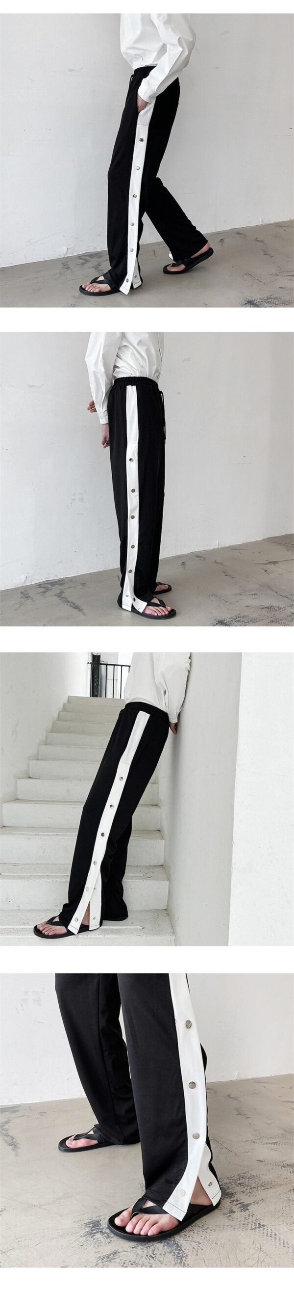 F42-p75 New Fashionable and Fashionable Color Contrast Side Slits Hanging Feeling Wide Leg Casual Loose Straight Pants