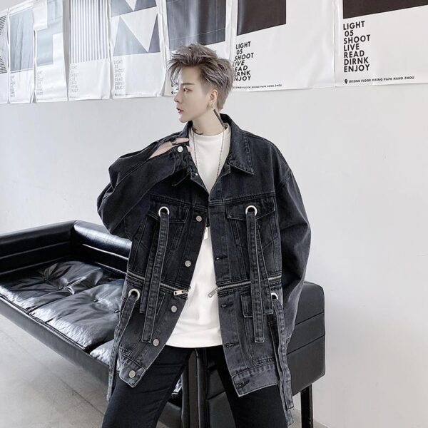 P135-02 Fashion Trend Zipper Decorated Denim Jacket Casual Jacket