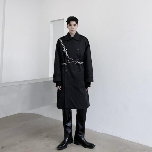 P1453802 Personalized Chain Printing Bandage Various Wearing Methods Fashionable Design Long Windbreaker Coat