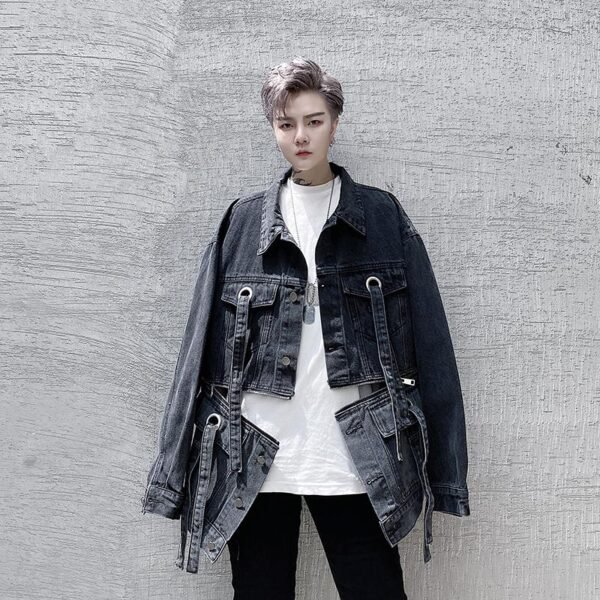 P135-02 Fashion Trend Zipper Decorated Denim Jacket Casual Jacket