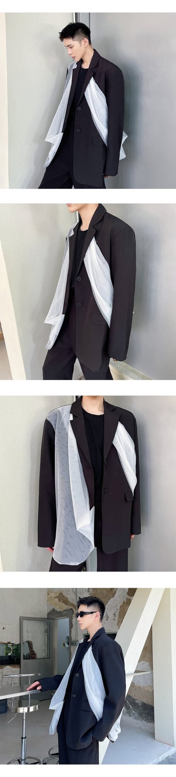 A452 -- 6155 -- p125 new niche design personalized mesh splicing suit fashion silhouette coat