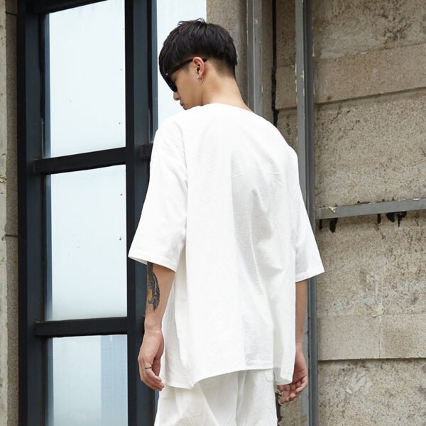 TP1P65 Original Men's Linen Short Sleeve Loose Large Size Sleeve Sleeve Seven-sleeve T Shirt Cotton Linen Half-sleeved Top