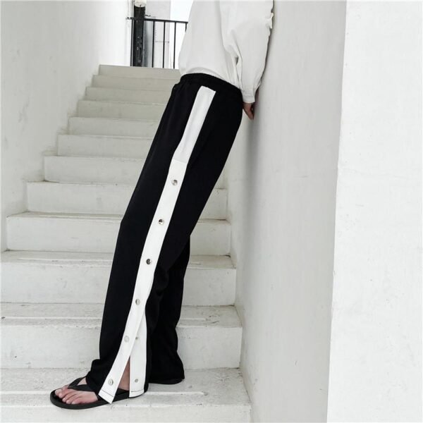 F42-p75 New Fashionable and Fashionable Color Contrast Side Slits Hanging Feeling Wide Leg Casual Loose Straight Pants