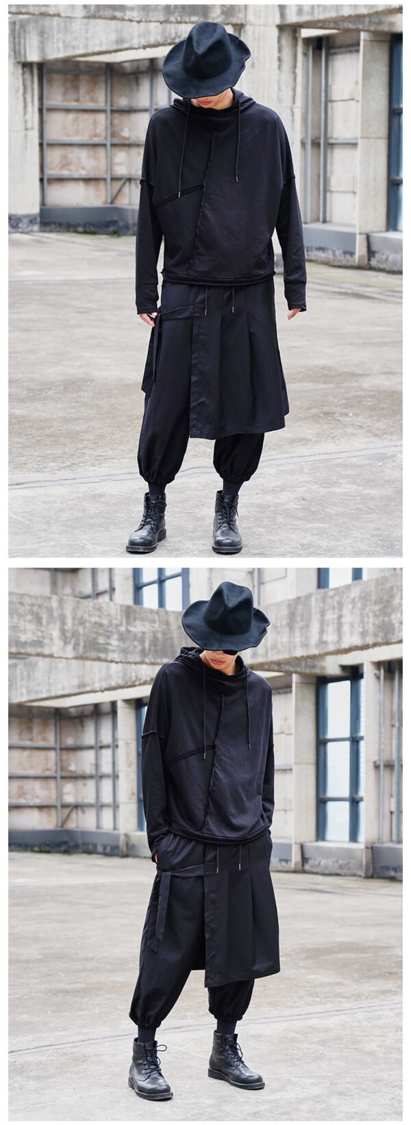 Y042P85 Original Design Diablo Yohji Yamamoto Style Draping Long Sleeve Hoodie