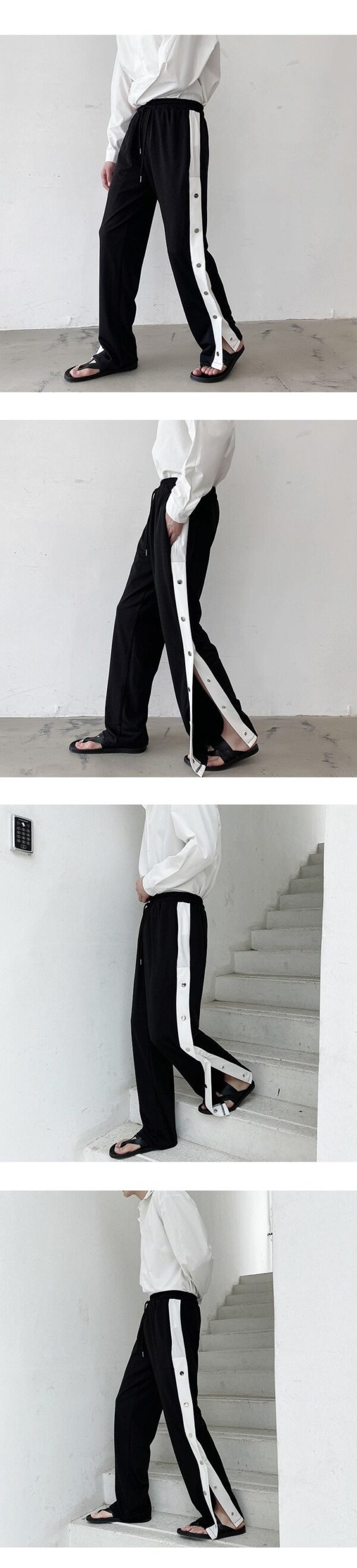 F42-p75 New Fashionable and Fashionable Color Contrast Side Slits Hanging Feeling Wide Leg Casual Loose Straight Pants