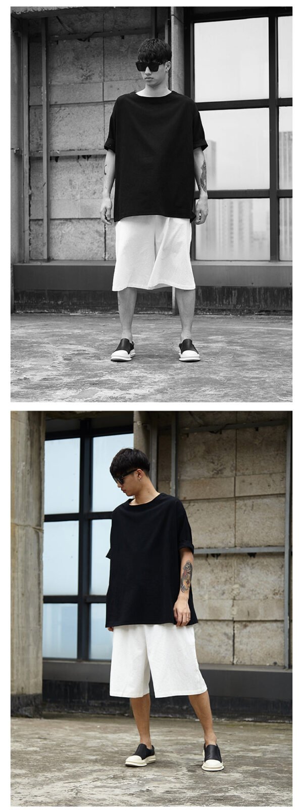 TP12P130 Original Yamamoto Style YS Set Casual Japanese Summer Personality Loose Cotton and Linen Seven-point Pants Set