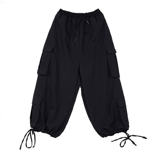 X080P90 Original Design Dark Japanese Department Work Wear Multi-bag Pants Loose Straight Pants Leggings Pumping Rope Men's Casual Pants