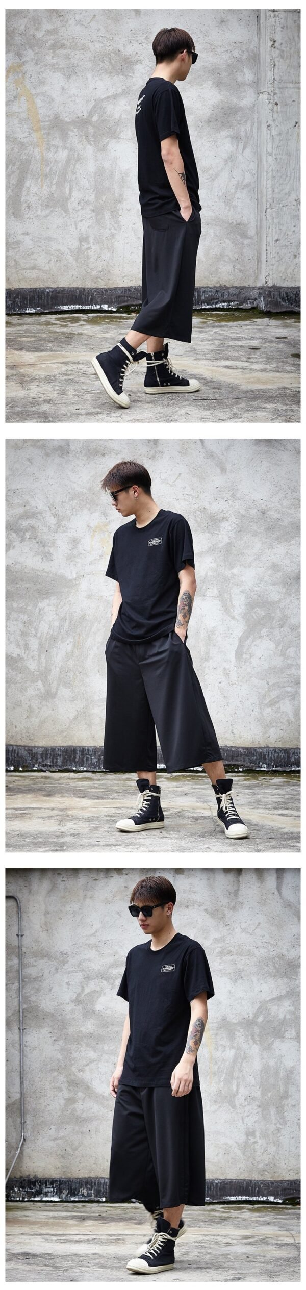 X046P75 Original Design Dark Black Yamamoto Yaoshi Style Men's Leisure Wide-legged Nine-point Pants