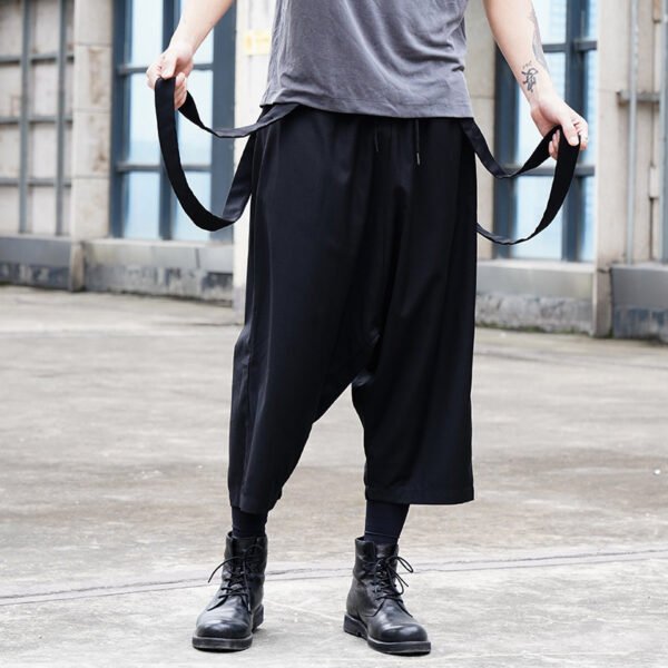 X071p85 Original Design Diablo Yamamoto Style Men's Casual Pants with Suspenders and Capris